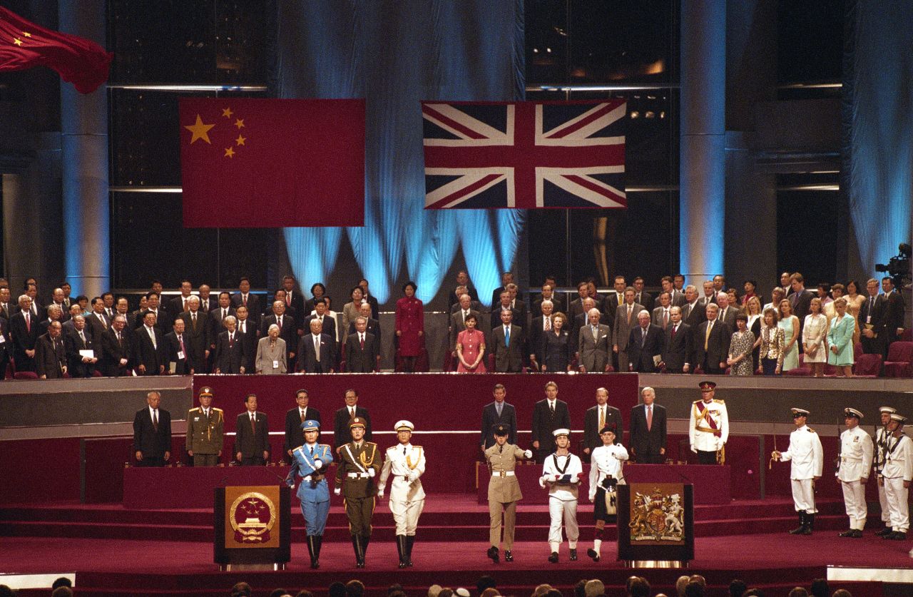 The 1997 handover ceremony officially marks the transfer of sovereignty of Hong Kong from Britain to China.