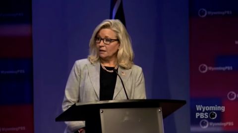 Liz Cheney at the Republican debate in Wyoming on Thursday, June 30.