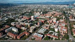 An aerial view of the University of Southern California campus, Sunday, Jan. 16, 2022, in Los Angeles. 