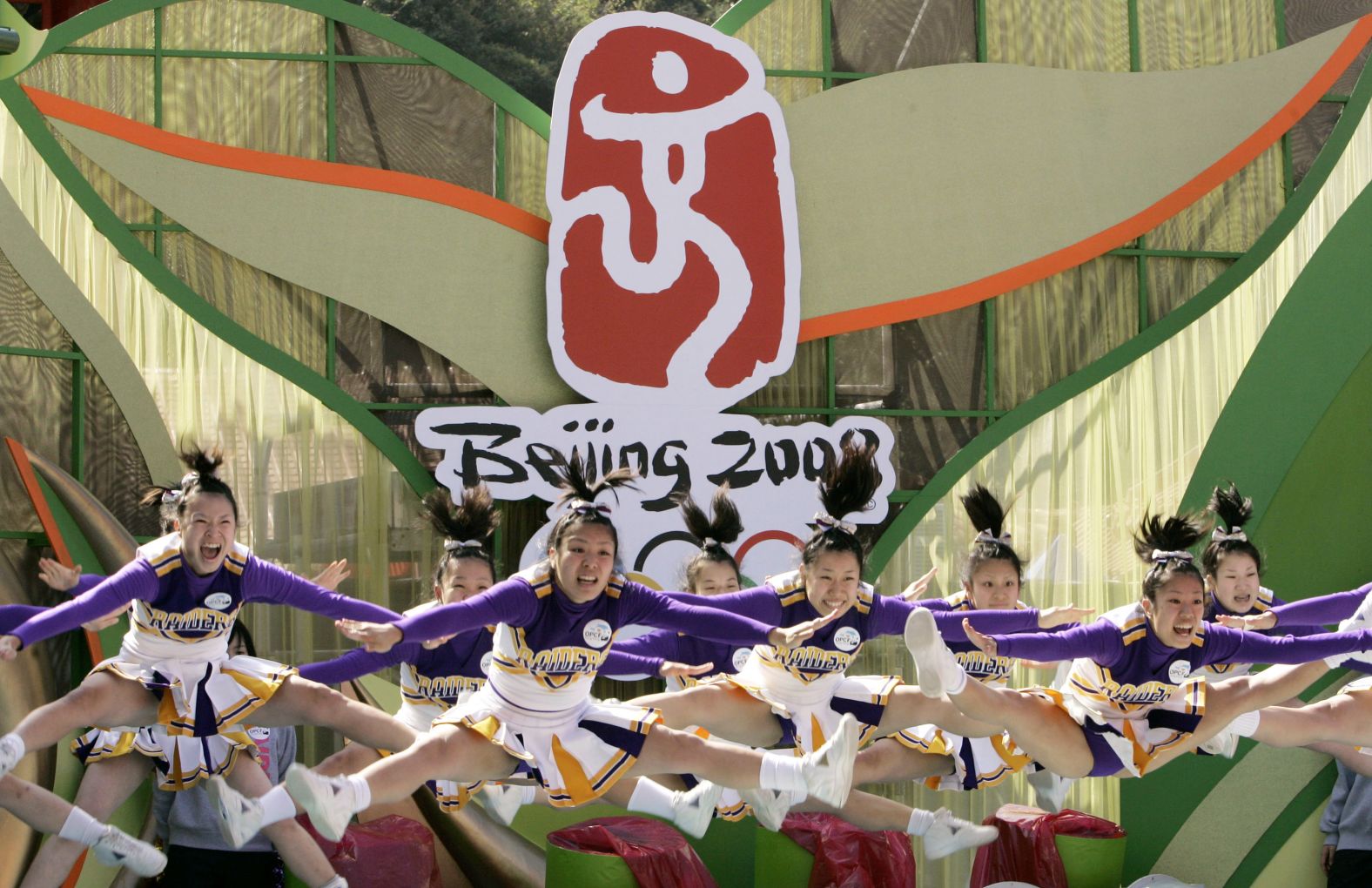Performers in Hong Kong dance during a ceremony marking the countdown to the Beijing Summer Olympics in 2008.