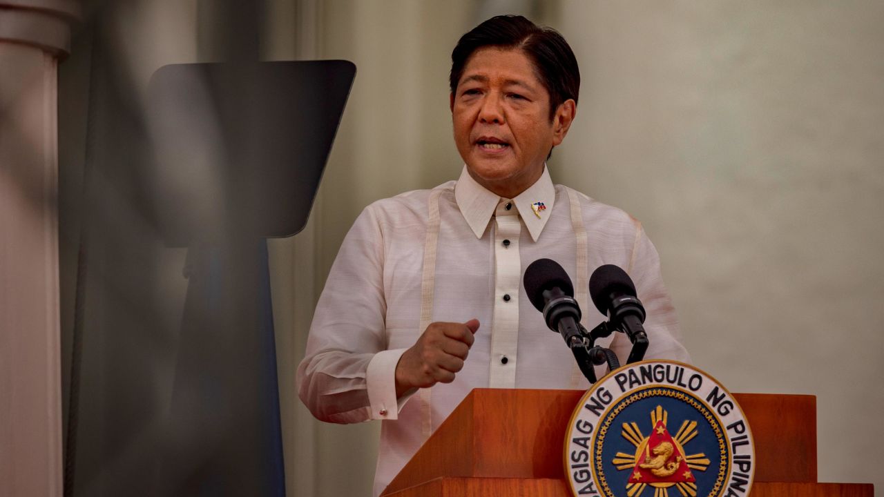 Ferdinand "Bongbong" Marcos Jr. delivers a speech at the National Museum of Fine Arts in Manila.