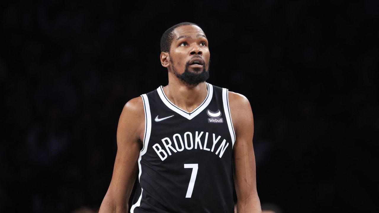 Kevin Durant looks on against the Boston Celtics during Game 3 of the Eastern Conference first round in the 2022 NBA Playoffs.