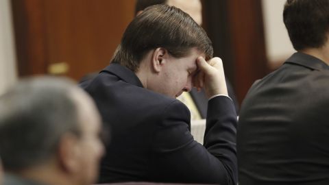 Justin Ross Harris listens as his ex-wife Leanna Taylor testifies during his 2016 murder trial. 