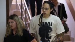 U.S. basketball player Brittney Griner, who was detained in March at Moscow's Sheremetyevo airport and later charged with illegal possession of cannabis, is escorted before a court hearing in Khimki outside Moscow, Russia July 1, 2022. REUTERS/Evgenia Novozhenina