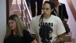 U.S. basketball player Brittney Griner, who was detained in March at Moscow's Sheremetyevo airport and later charged with illegal possession of cannabis, is escorted before a court hearing in Khimki outside Moscow, Russia July 1, 2022. REUTERS/Evgenia Novozhenina