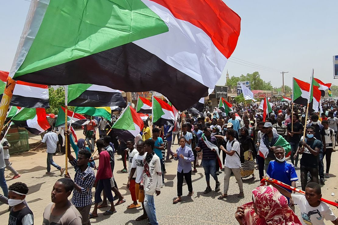 Sudanese anti-coup protesters take part in a demonstration against military rule in the Khartoum Bahri (North) twin city of the Sudanese capital on June 30, 2022.