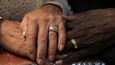 Rosina and Leon Watson with their wedding bands in Oakland, California, on June 9, 2017. They were among the first interracial couples to marry in California, 17 years before it was allowed nationwide in a landmark Supreme Court case. 