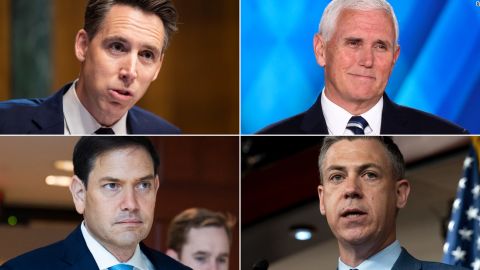 Clockwise from top left, Josh Hawley, Mike Pence, Jim Banks and Marco Rubio are among the GOP critics of moves by US companies to provide abortion-related benefits.  
