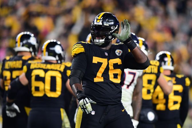 <strong>Chukwuma Okorafor </strong>-- Nigerian-born Okorafor (pictured, #76, during a game in 2021) was selected by the Pittsburgh Steelers in the 2018 NFL Draft. He recently signed a new three-year contract with the team, reportedly worth <a href="index.php?page=&url=https%3A%2F%2Fsteelerswire.usatoday.com%2F2022%2F03%2F14%2Fsteelers-nfl-contract-million-chuks-okorafor%2F" target="_blank" target="_blank">nearly $30 million</a>.