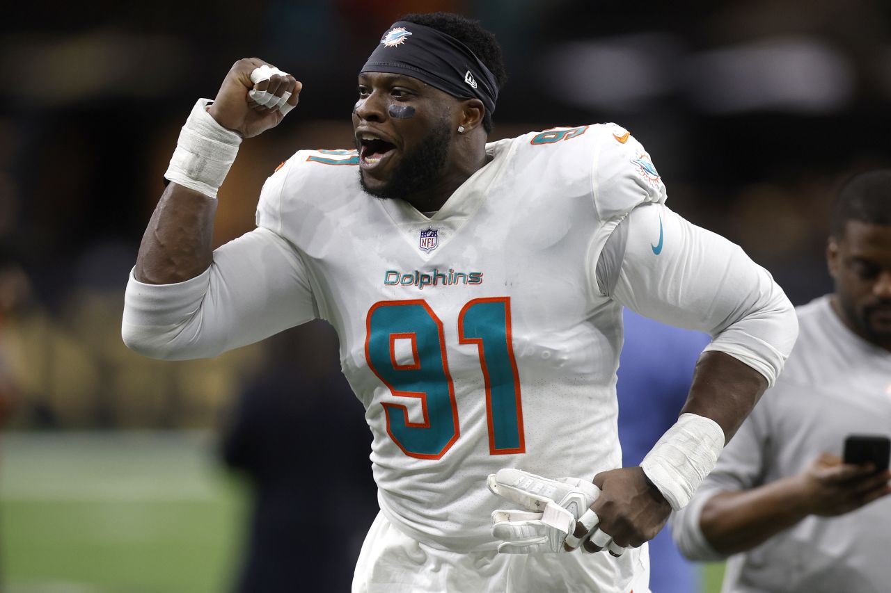 <strong>Emmanuel Ogbah </strong>-- From Lagos, Nigeria, Ogbah now plays for the Miami Dolphins (pictured here in a game against the New Orleans Saints in 2021). Originally drafted in 2016 by the Cleveland Browns, he would go on to win a Super Bowl with the Kansas City Chiefs.