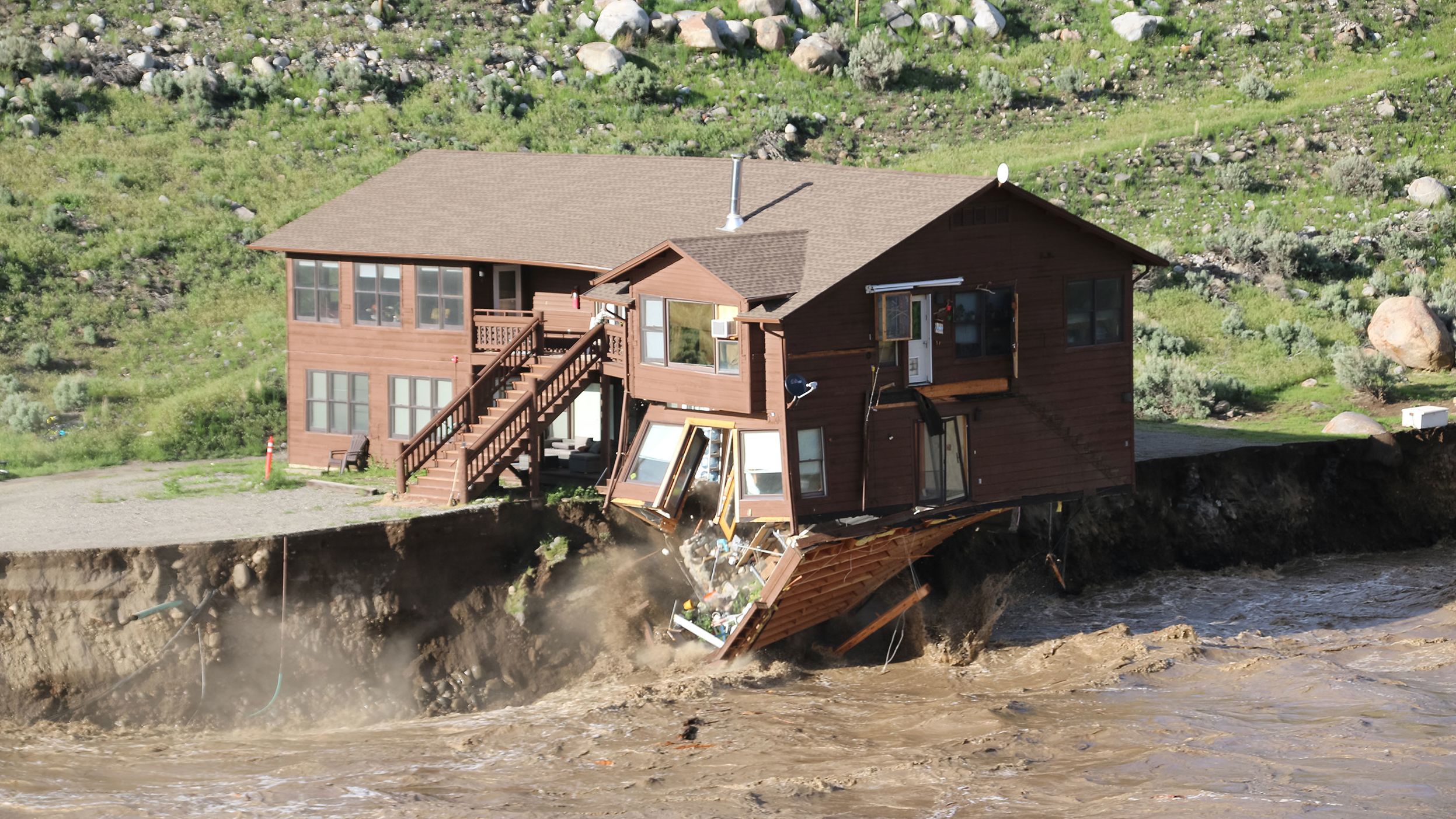 Employee housing fell into Yellowstone River during flooding on June 13, 2022.
