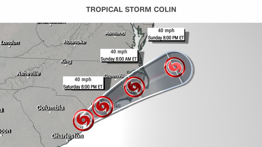 weather tropical storm colin track saturday morning