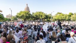 Abortion rights demonstrators gather to protest against the Supreme Court's decision in the Dobbs v. Jackson Women's Health case on June 24, 2022, in Austin, Texas.