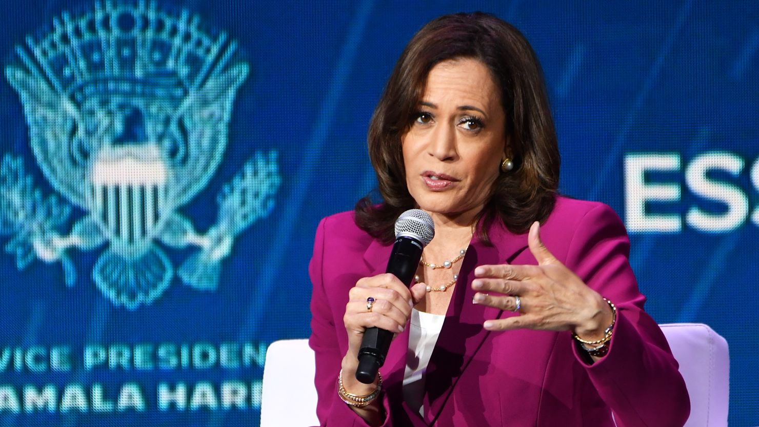 Vice President Kamala Harris speaks onstage during the 2022 Essence Festival of Culture on July 2, 2022 in New Orleans, Louisiana.