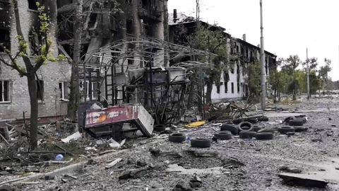 A photo provided by Ukrainian authorities shows buildings that have been damaged in strikes on Lysychansk on July 3, 2022.