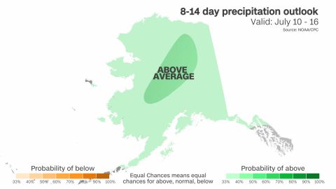 The long range forecast indicates that Alaska could receive some much needed rain for fire scorched and drought-stricken areas by mid-July.