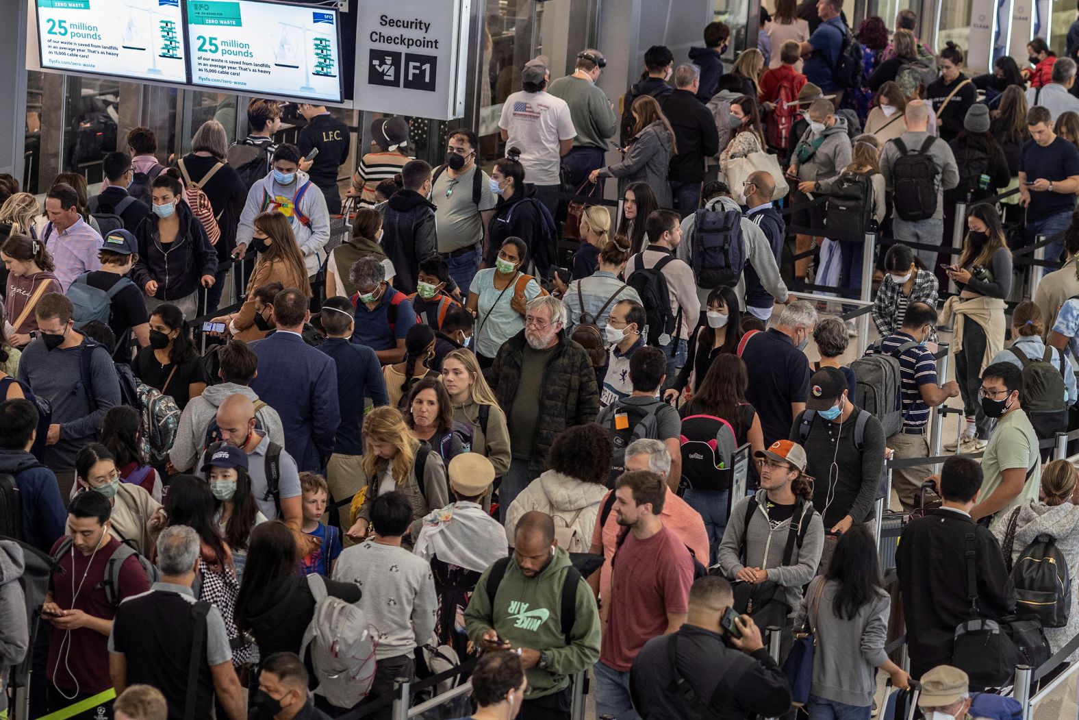 Travelers make their way through security at the San Francisco International Airport on Thursday.
