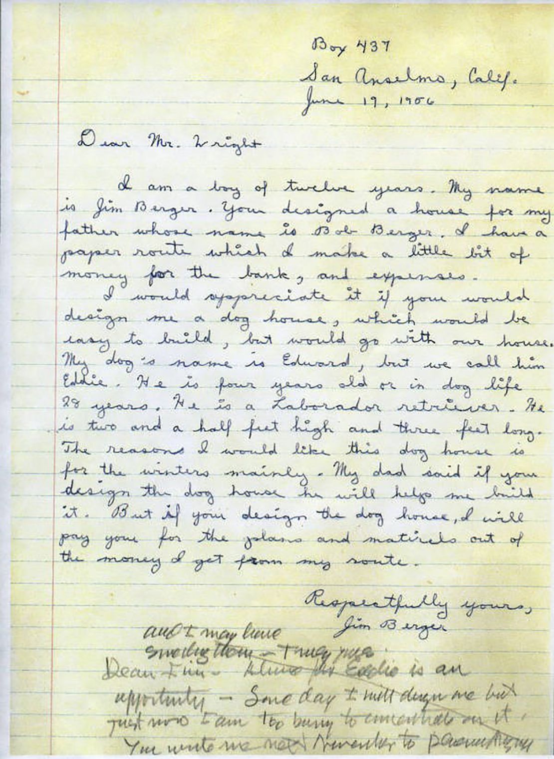 The letter Berger wrote Wright.