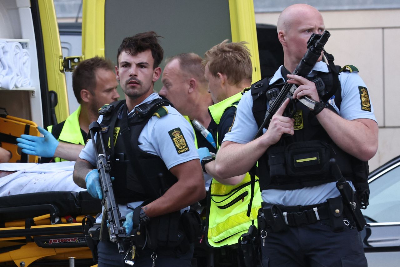 Armed police attend reports of a shooting at the Field's shopping center in Copenhagen, Denmark, on July 3.