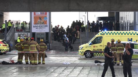 Police and other emergency services respond to reports of a shooting at the Field's shopping center in Copenhagen on July 3. The shooting left several dead and several wounded, Danish police said, adding they had arrested one man in his twenties.