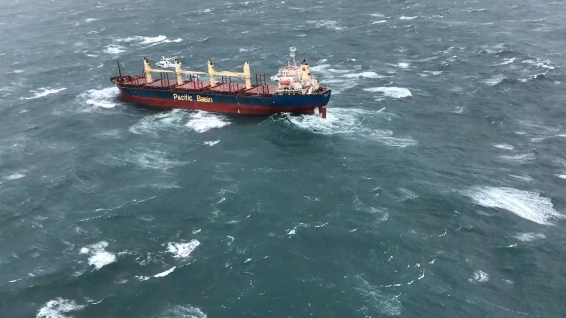 A cargo ship with 21 crew on board remains stranded off Australia's eastern coast, July 4, 2022.