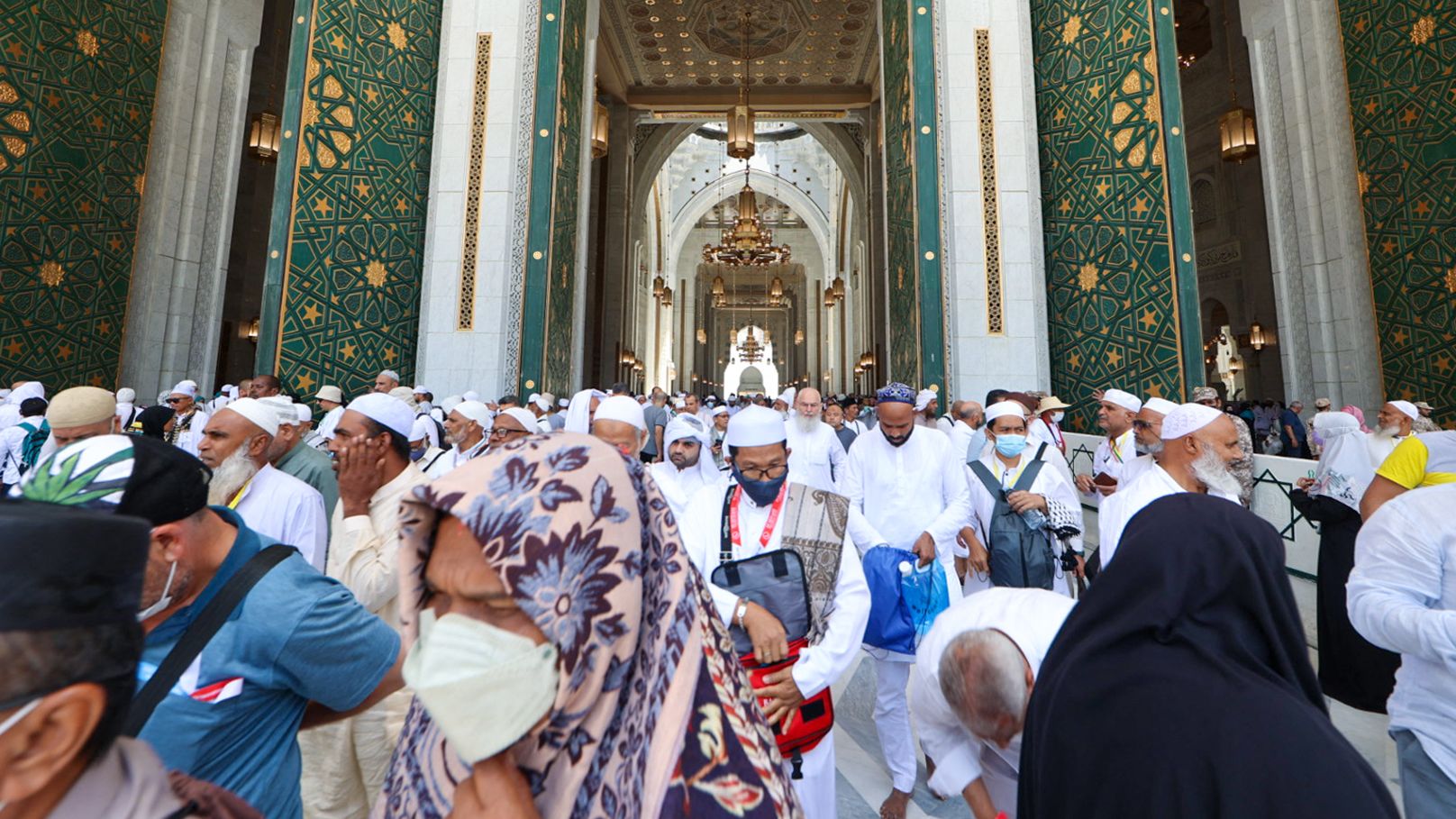 Muslim worshippers gather before the Kaaba at the Grand Mosque in Saudi Arabia's holy city of Mecca on July 1. The kingdom is preparing to welcome 850,000 Muslims from abroad for the annual Hajj after two years during which pilgrims not already in Saudi Arabia were barred because of Covid-19 pandemic restrictions. 