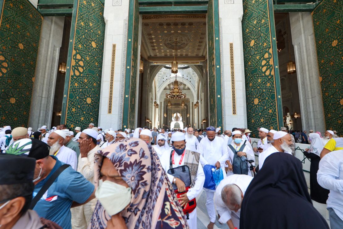 Muslim worshippers gather before the Kaaba at the Grand Mosque in Saudi Arabia's holy city of Mecca on July 1. The kingdom is preparing to welcome 850,000 Muslims from abroad for the annual Hajj after two years during which pilgrims not already in Saudi Arabia were barred because of Covid-19 pandemic restrictions. 