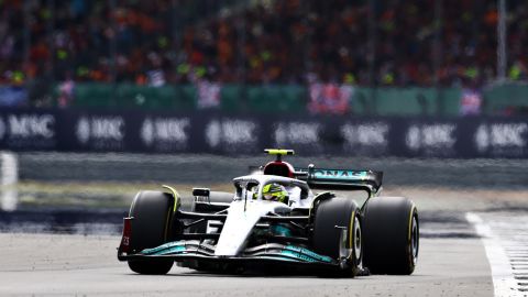 Lewis Hamilton driving his Mercedes car during the British Grand Prix.