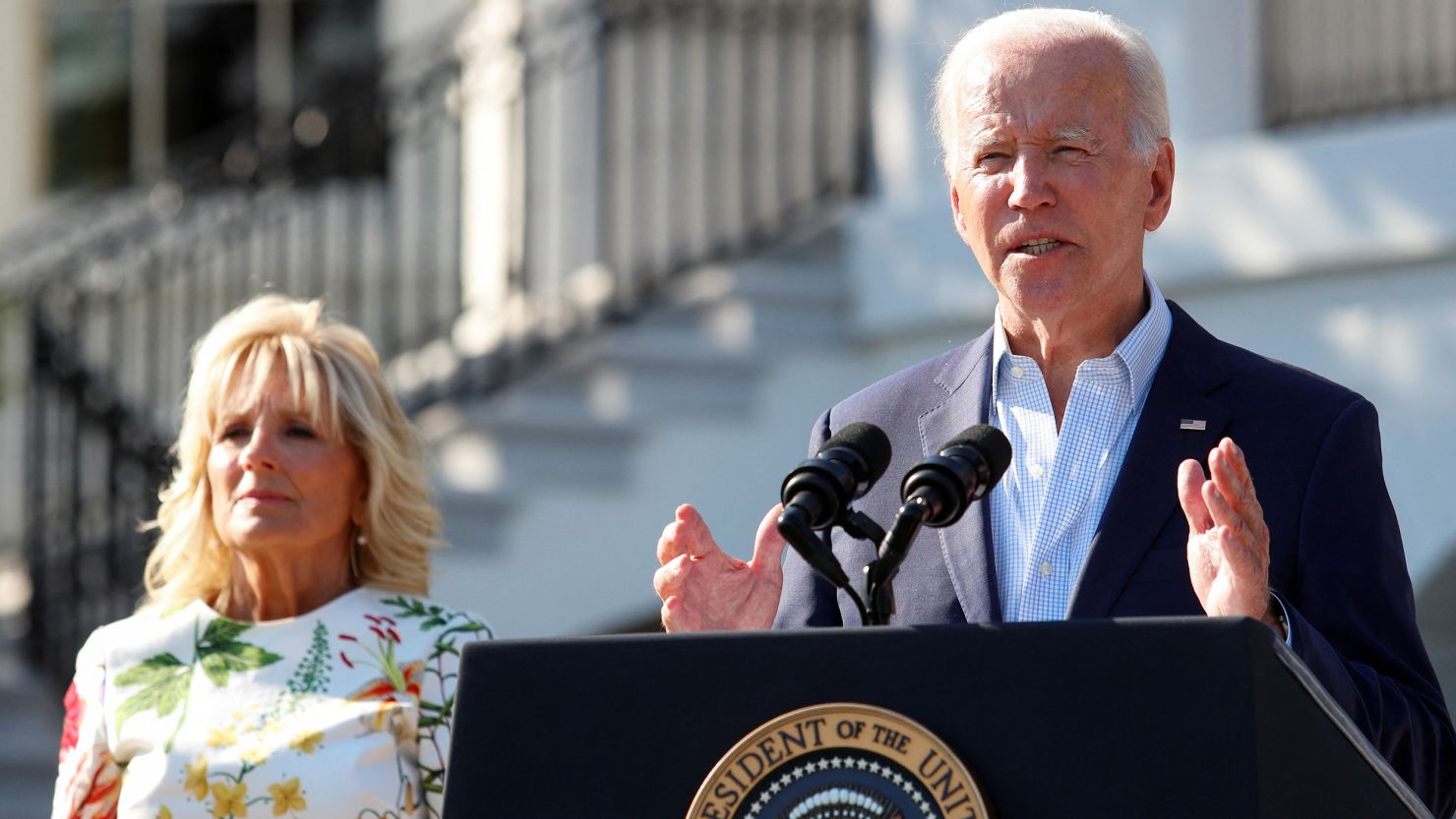 President Joe Biden delivers remarks during an Independence Day celebration on the South Lawn of the White House on July 4, 2022.  