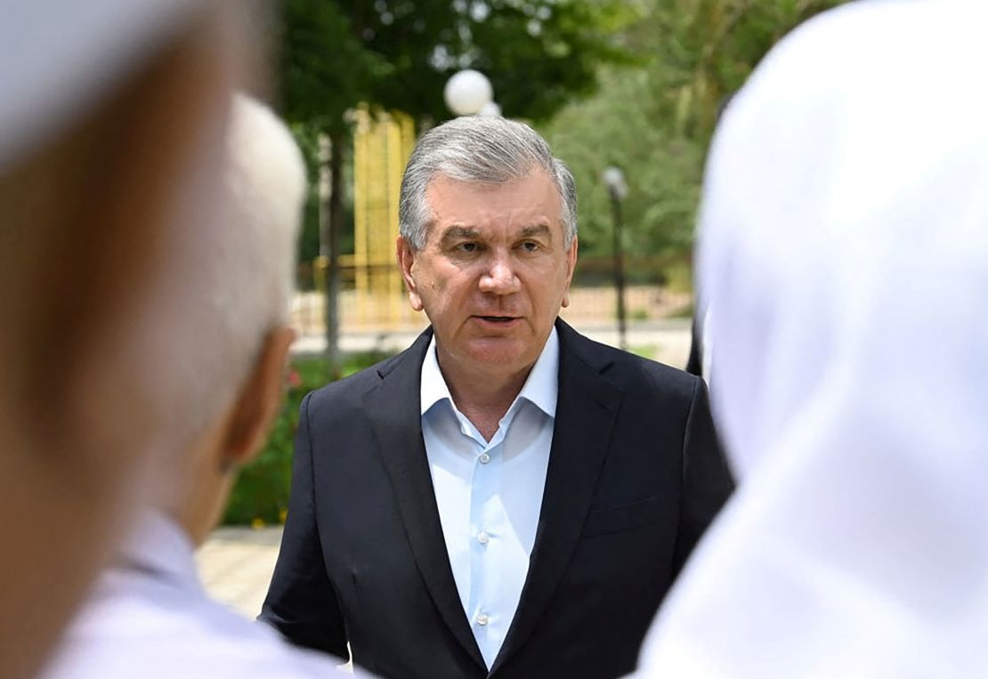 Uzbek President Shavkat Mirziyoyev meets with local residents in Nukus, capital of the northwestern Karakalpakstan region, Uzbekistan on July 3.