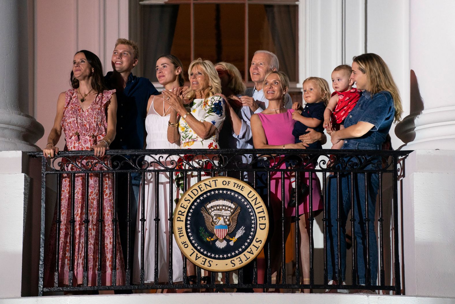President Joe Biden and first lady Jill Biden are joined by their family to watch fireworks during a Fourth of July celebration at the White House Monday.