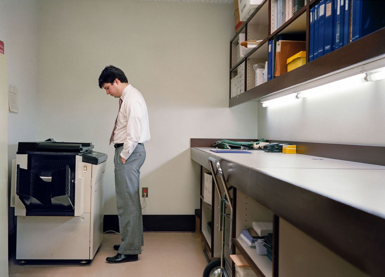 This photograph of a man at a commercial bank was "as close to a self-portrait that I've ever made," Ahlgren said.