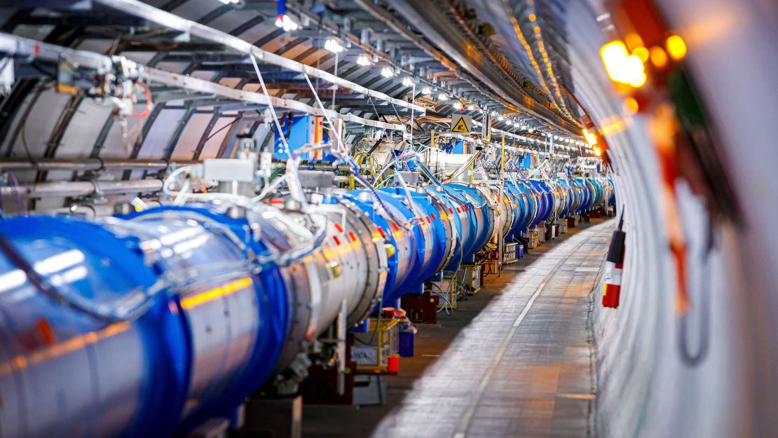 TOSome of the 1232 dipole magnets that bend the path of accelerated protons are pictured in the Large Hadron Collider (LHC) in a tunnel of the European Organisation for Nuclear Research (CERN), during maintenance works on February 6, 2020 in Echenevex, France, near Geneva. - Six years after the historic discovery of the Higgs boson, the world's largest particle accelerator is taking a break to boost its power, hoping to find new particles that would explain, among other things, dark matter, one of the great enigmas of the Universe. (Photo by VALENTIN FLAURAUD / AFP) (Photo by VALENTIN FLAURAUD/AFP via Getty Images)