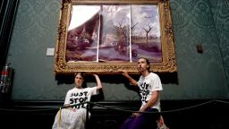 PA via ReutersProtesters from Just Stop Oil climate protest group, glue their hands to the frame of John Constable's The Hay Wain after first having covered the painting with their own picture at the National Gallery, London. Picture date: Monday July 4, 2022.No Use UK. No Use Ireland. No Use Belgium. No Use France. No Use Germany. No Use Japan. No Use China. No Use Norway. No Use Sweden. No Use Denmark. No Use Holland. No Use Australia.