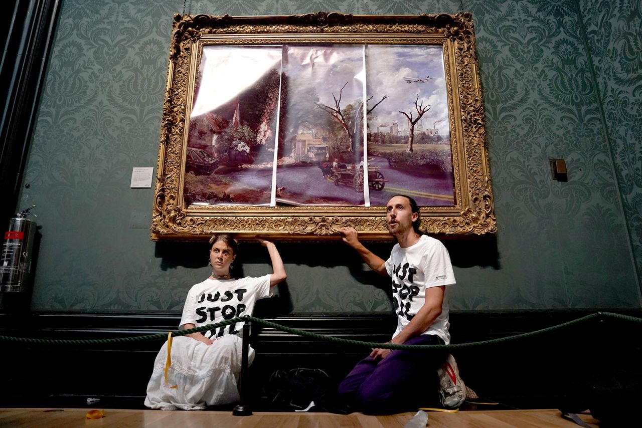The group modified a John Constable painting on Monday before attaching themselves to the frame. JSO has glued themselves to the frames of five paintings in the past week.