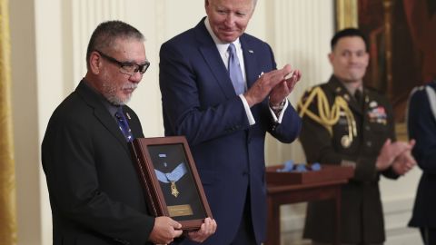 John Kaneshiro accepts the Medal of Honor for his late father, Army Staff Sergeant Edward N. Kaneshiro.