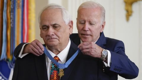President Joe Biden awards the Medal of Honor to Spc. Dwight Birdwell for his actions on Jan. 31, 1968, during the Vietnam War.