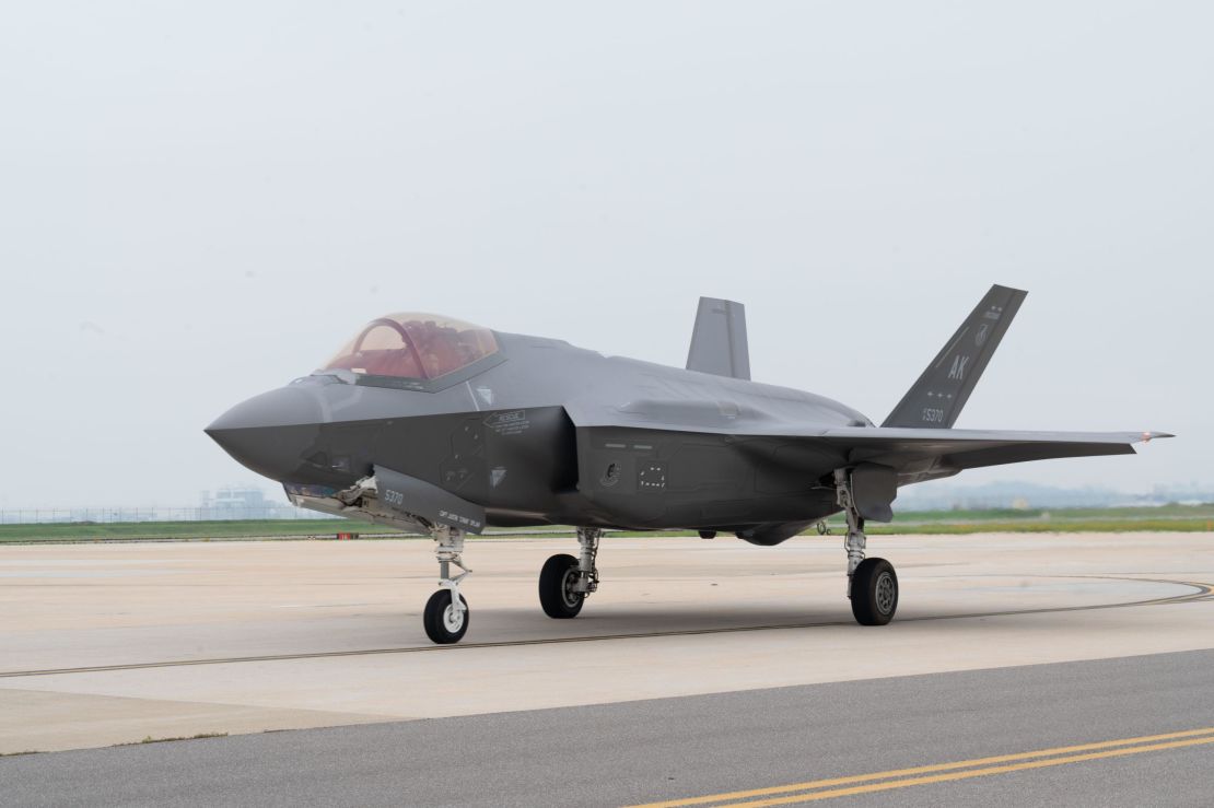 A US Air Force F-35 fighter jet from Eielson Air Force Base, Alaska, arrives in South Korea to conduct flight operations on Tuesday.