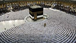 Muslim worshippers pray around the Kaaba at the Grand Mosque in Saudi Arabia's holy city of Mecca on July 5.  