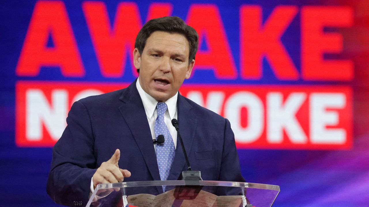 Florida Republican Gov. Ron DeSantis delivers remarks at the 2022 CPAC conference in Orlando, Thursday, February 24, 2022.
