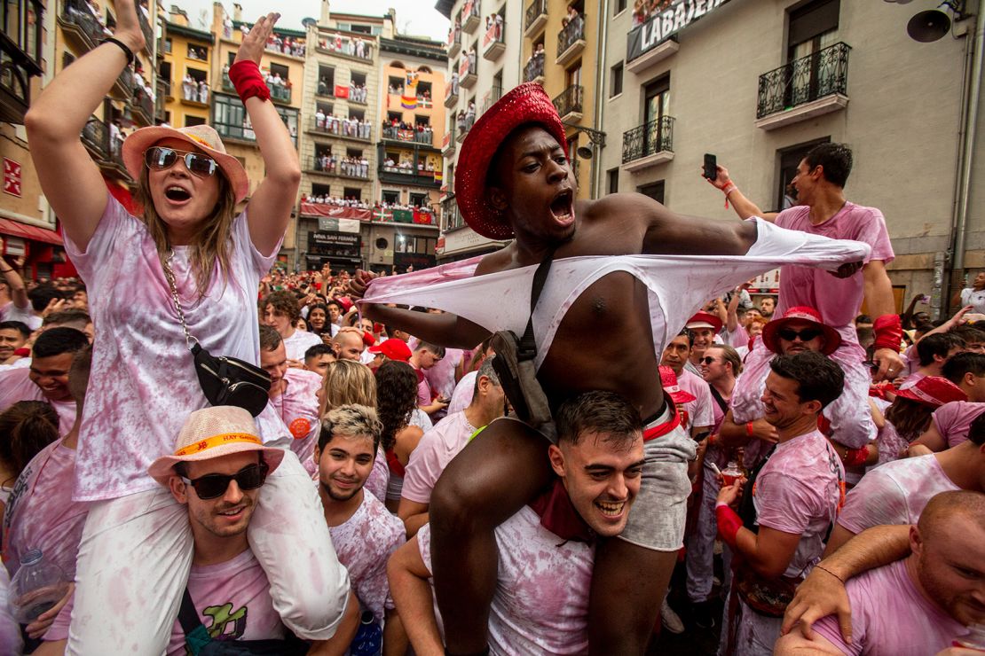 Thousands have taken to the for Pamplona's iconic festival, which began on Wednesday.