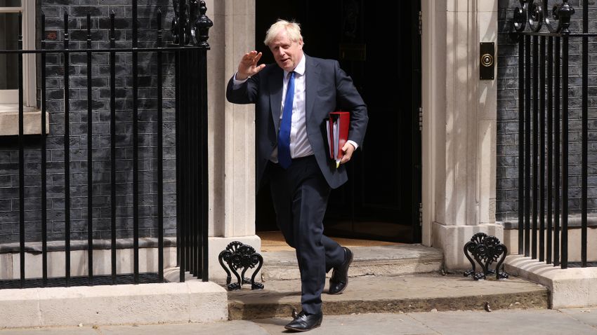 Prime Minister Boris Johnson leaves 10 Downing Street for PMQ's on July 6, 2022 in London. Minister for Health, Sajid Javid, resigned from the Government on Tuesday evening, closely followed by the Chancellor of The Exchequer, Rishi Sunak. Boris Johnson moved swiftly to shore up his Prime Ministership making his Chief of Staff, Steve Barclay, Minister for Health and promoting Education Secretary Nadim Zahawi, to Chancellor of the Exchequer.