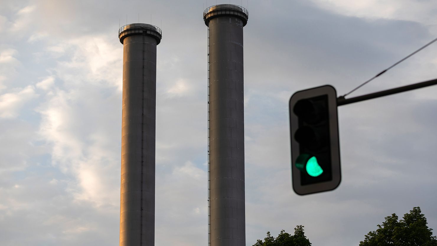 Chimney stacks at a natural gas power plant in Berlin.