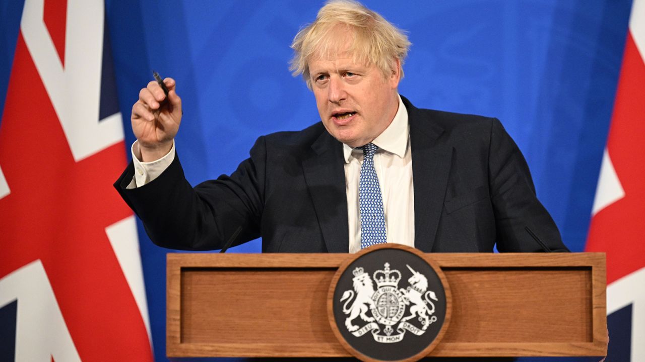 Prime Minister Boris Johnson holds a press conference in response to the publication of the Sue Gray report Into "Partygate" at Downing Street on May 25, 2022 in London.