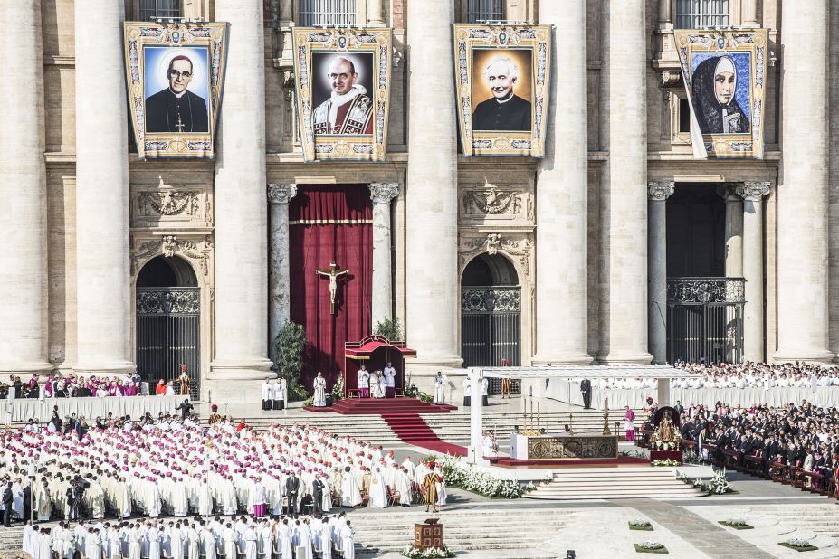 Francis celebrates Mass as seven new saints were recognized in October 2018.