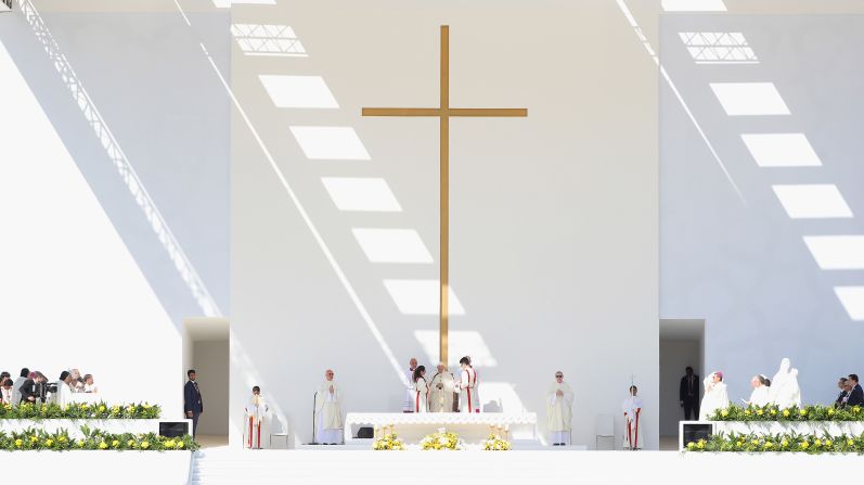 The Pope celebrates Mass in Abu Dhabi, United Arab Emirates, in February 2019. It was <a href="index.php?page=&url=https%3A%2F%2Fwww.cnn.com%2F2019%2F02%2F05%2Fmiddleeast%2Fpope-uae-moments%2Findex.html" target="_blank">the first time</a> a pope has visited an Arab Gulf state, and it was the first time a pope had celebrated Mass in the Arabian Peninsula, the birthplace of Islam.