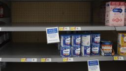 Low supplies and empty shelves of baby formula at a Walmart in Carmel, IN on June 8, 2022. Despite efforts by manufacturers and the Biden administration, the shortage is getting worse across the country. (Photo by Jason Bergman/Sipa USA)(Sipa via AP Images)