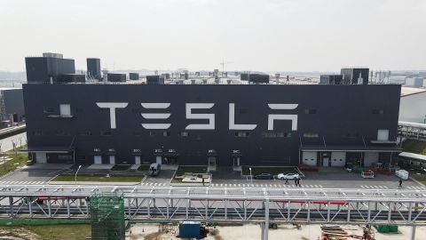 An aerial view of Tesla Shanghai Gigafactory on March 29, 2021 in Shanghai, China.