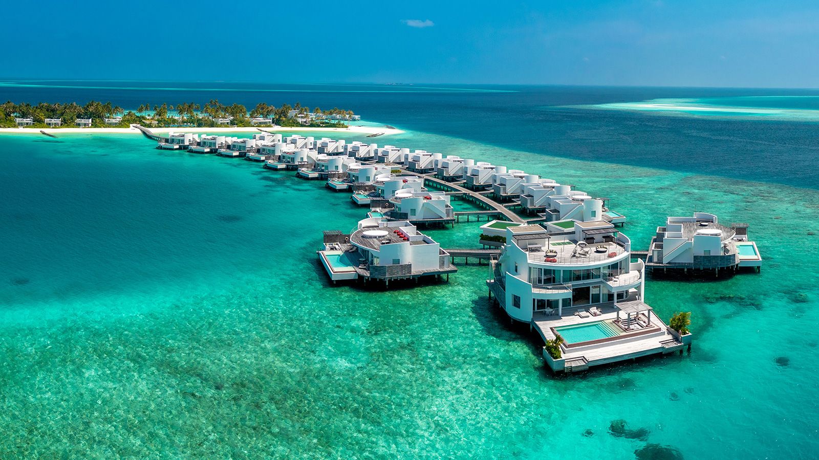 <strong>Jumeirah Maldives Olhahali Island: </strong>The island's overwater villas are impressively large and stylishly decorated. From one to three-bedroom options, each has a rooftop terrace for private BBQ dinners or movie screenings under the stars.