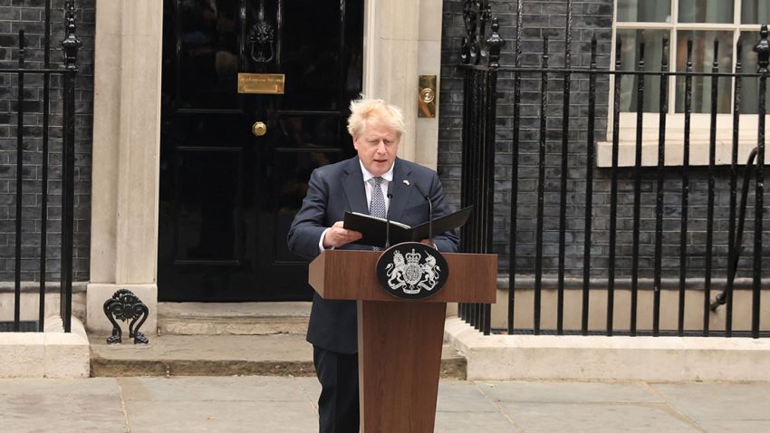 British Prime Minister Boris Johnson makes a statement at Downing Street in London, Britain, July 7, 2022. REUTERS/Phil Noble